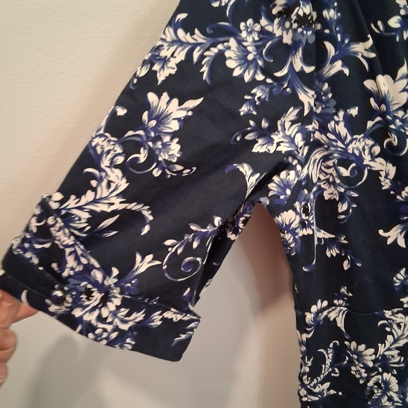 Unique Vintage Womens Navy Blue Dark Floral 1950s Swing Dress Sz XL Pinup Retro - Picture 3 of 11
